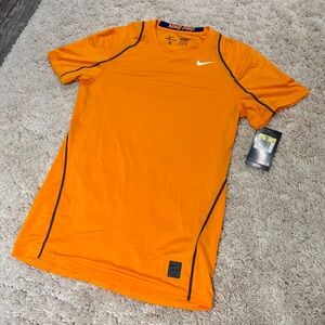 Nike Pro Dri-Fit Bright Orange Fitted Tee with White Logo men’s small